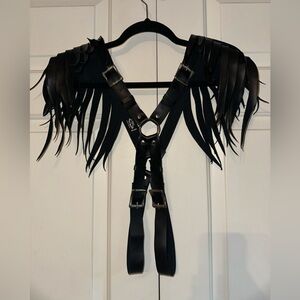 Black faux Leather Harness with Fringe